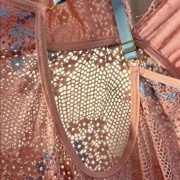 Y2K Pink & Lavender Lace /Floral Appliqué Chemise Lingerie Nightgown Size Large - Picture 15 of 17